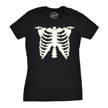 Womens Glowing Skeleton Tshirt Rib Cage Cool Glow In The Dark