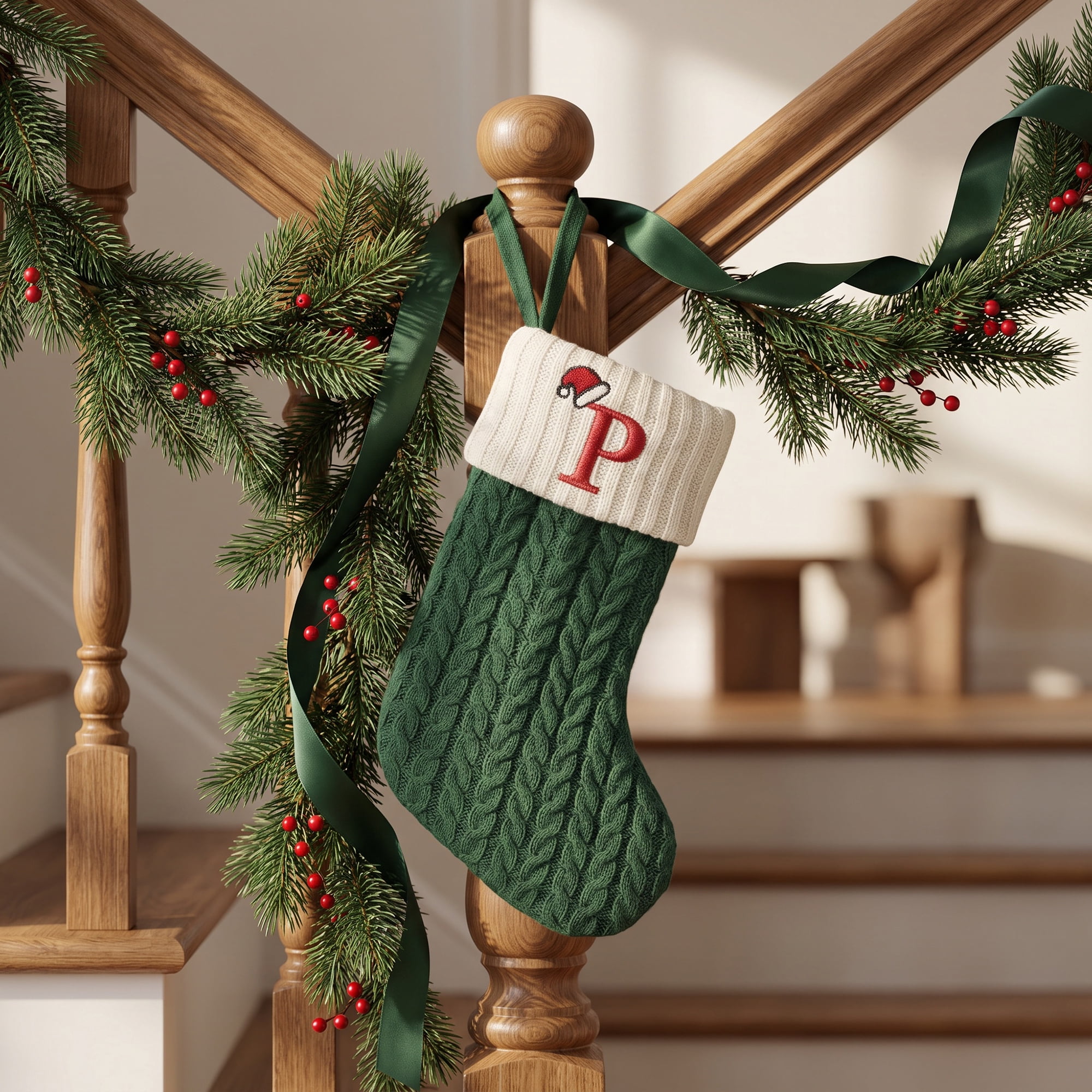 Unique Bargains Christmas Luxury Grand Hearth Accent Stocking Green Letter P 8"