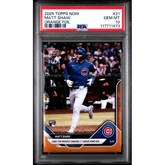 Graded 2025 Topps Now Matt Shaw #21 Orange /25 Rookie RC Baseball Card PSA 10 Gem Mint