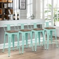 thumbnail image 3 of Andeworld Bar Stools Set of 4 Counter Height Stools Industrial Metal Barstools with Wooden Seats( 26 Inch, Distressed Green Blue), 3 of 8