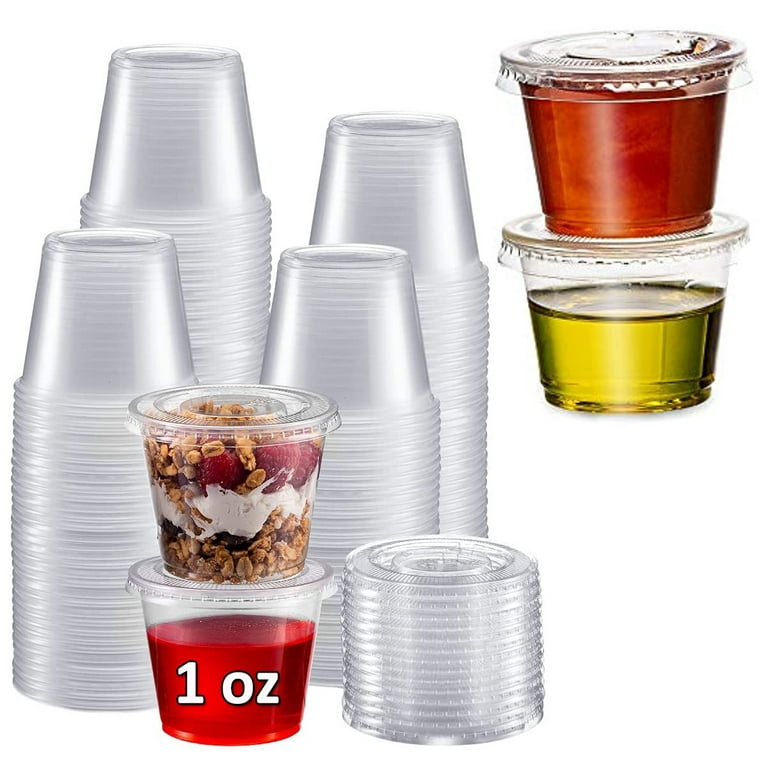 [100 Sets] 4 oz Small Plastic Containers with Lids, Jello Shot Cups with  Lids, Disposable Portion Cups, Condiment Containers with Lids, Souffle Cups