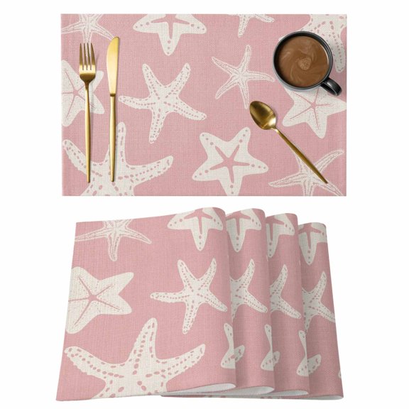 Pink Starfish Coastal Placemats Set of 4 Nautical Summer Ocean Abstract Art Place Mats Indoor Wipeable Table Mats Washable Cloth Dining Table Placemats for Kitchen Holiday Party Home Decor 13x19 Inch
