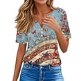 thumbnail image 4 of Women's 250th Anniversary USA Shirt Patriotic Flag Print V-Neck Button Short Sleeve T-Shirts, 4 of 7