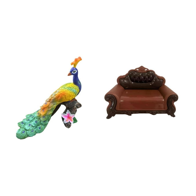 Estatua del pavo real,Estatua de pavo real,adorno de escritorio creativo y divertido,Escultura decorativa de pavo real para decoración del hogar,Sofá en miniatura para muñecas,Muebles de
