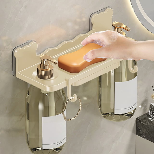 No Drill Wall Mounted Shampoo Conditioner Soap Holder Rack | Plastic Durable Rustproof Organizer | Space Saving Bathroom Kitchen Toilet Storage | Multi-Purpose Liquid Dispenser Station