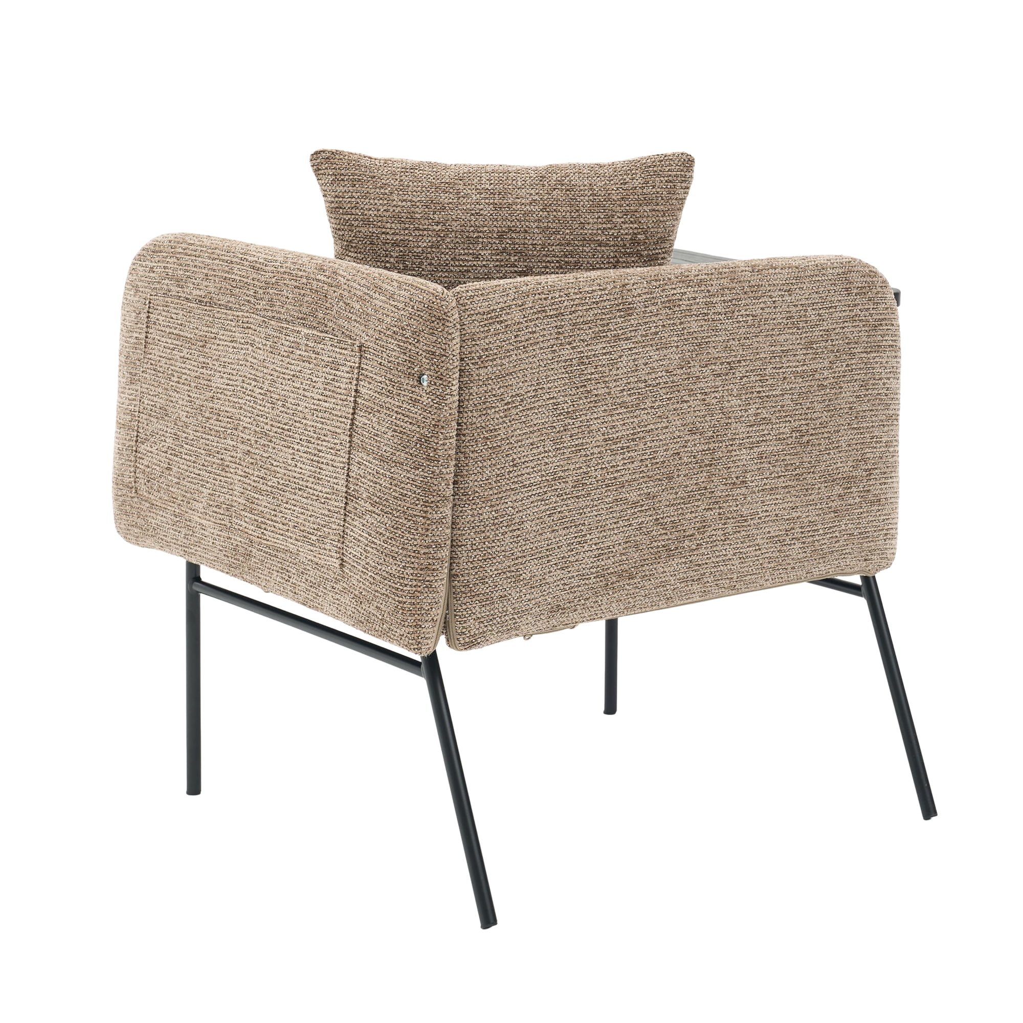 Lounge Accent Chair with Small Table and Pillow, Modern Upholstered Single Sofa Armchair with Side Pockets and Metal Legs, Reading Seating for Bedroom Home Office, Khaki