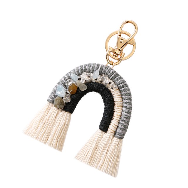 Weaving Keychains Crafts Ornament Colorful Woven Adornment Keyring Decoration Gift Handbag Pendants Crystal Bag Charm Grey