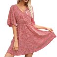 thumbnail image 1 of Robe Décontractée à Manches Courtes Col en V pour Femmes Robe Imprimée Ample Robe à Manches Courtes Col en V pour Enfants, 1 of 7