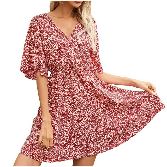 Robe Décontractée à Manches Courtes Col en V pour Femmes Robe Imprimée Ample Robe à Manches Courtes Col en V pour Enfants