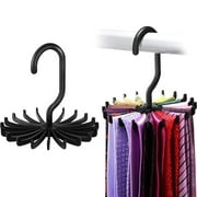 2pk Closet Complete Black Hook Twirling Hanging Tie Rack Belt Organizer, Holds 40 Ties, Easy Storage