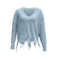 thumbnail image 6 of Women's Fashion Tassel Ripped Solid Color Knitted Round Neck Pullover Sweater for Fall and Winter, Stylish and Unique, Perfect for Fashionable Wear,Light Blue,Size M, 6 of 7