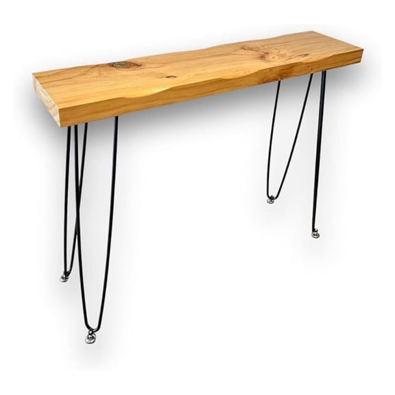 Entryway Console Table Solid Wood, Narrow Sofa Table Midcentury Modern Live Edge, 40-inch Rustic Wood Hallway Table, Entry Table Farmhouse, Behind The Couch Desk Hairpin Legs (Natural Wood)