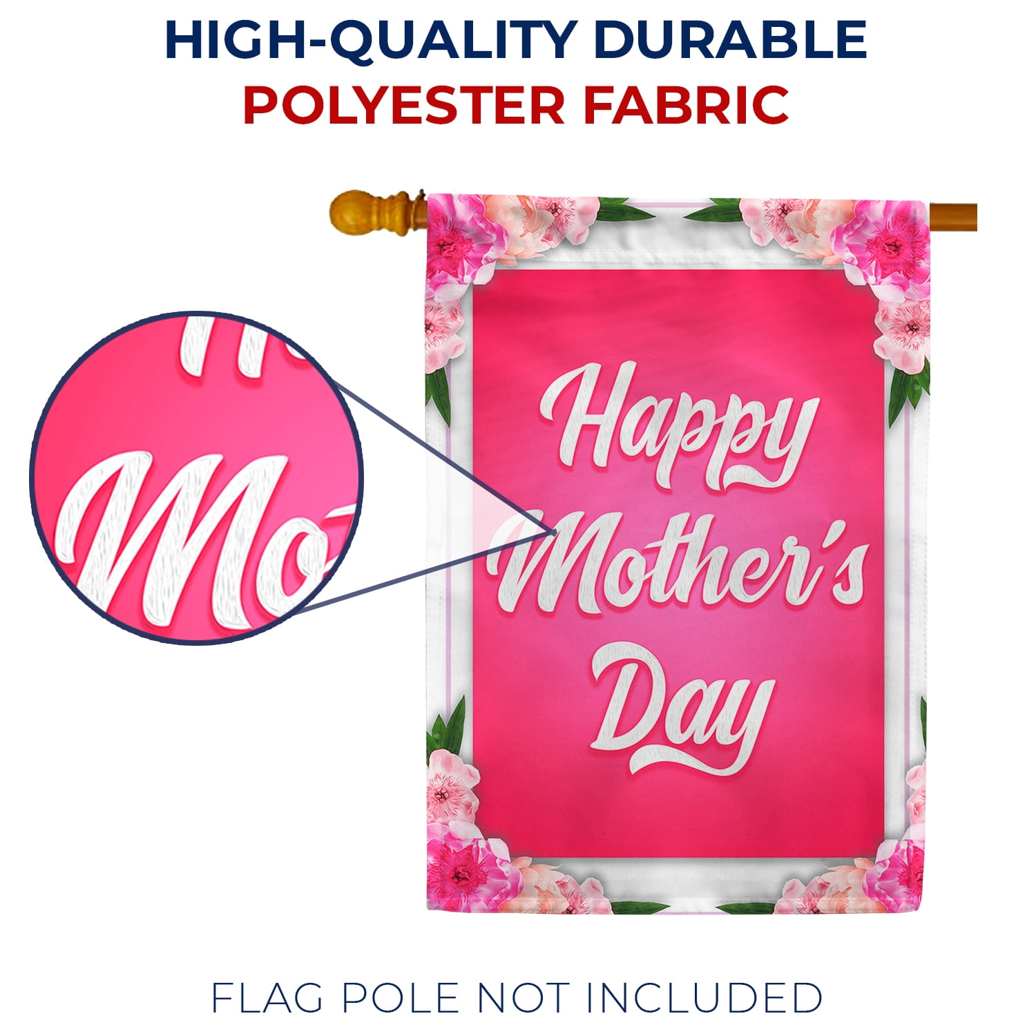 America Forever Happy Mother's Day Floral House Flag 28 x 40 inches Pink Flowers Blossom Double Sided Holiday Seasonal Yard Outdoor Decorative I Love You Mom Flag