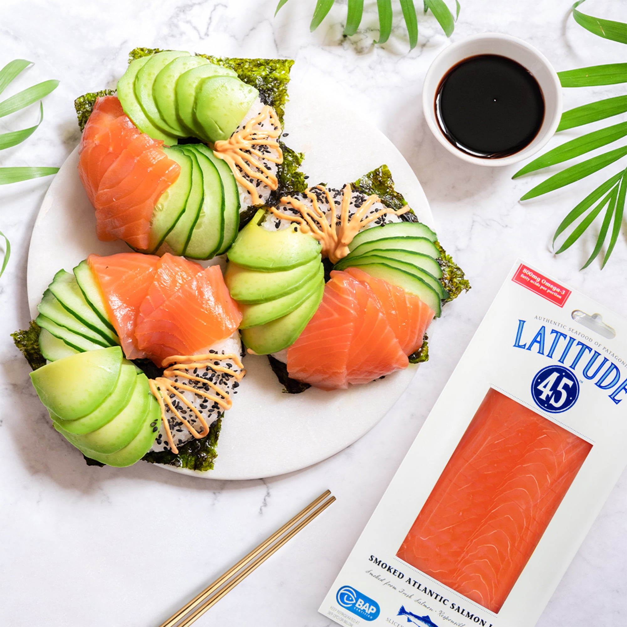 Latitude 45 Cold Smoked Atlantic Salmon Loin, 8 oz, 4 Servings per Package, Serving Size 2oz
