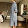 thumbnail image 3 of HBGVBA Women's V Neck Plus Size Dresses Long Sleeve Side Slit Pocket Loose Solid Color Midi Casual Dress, 3 of 6
