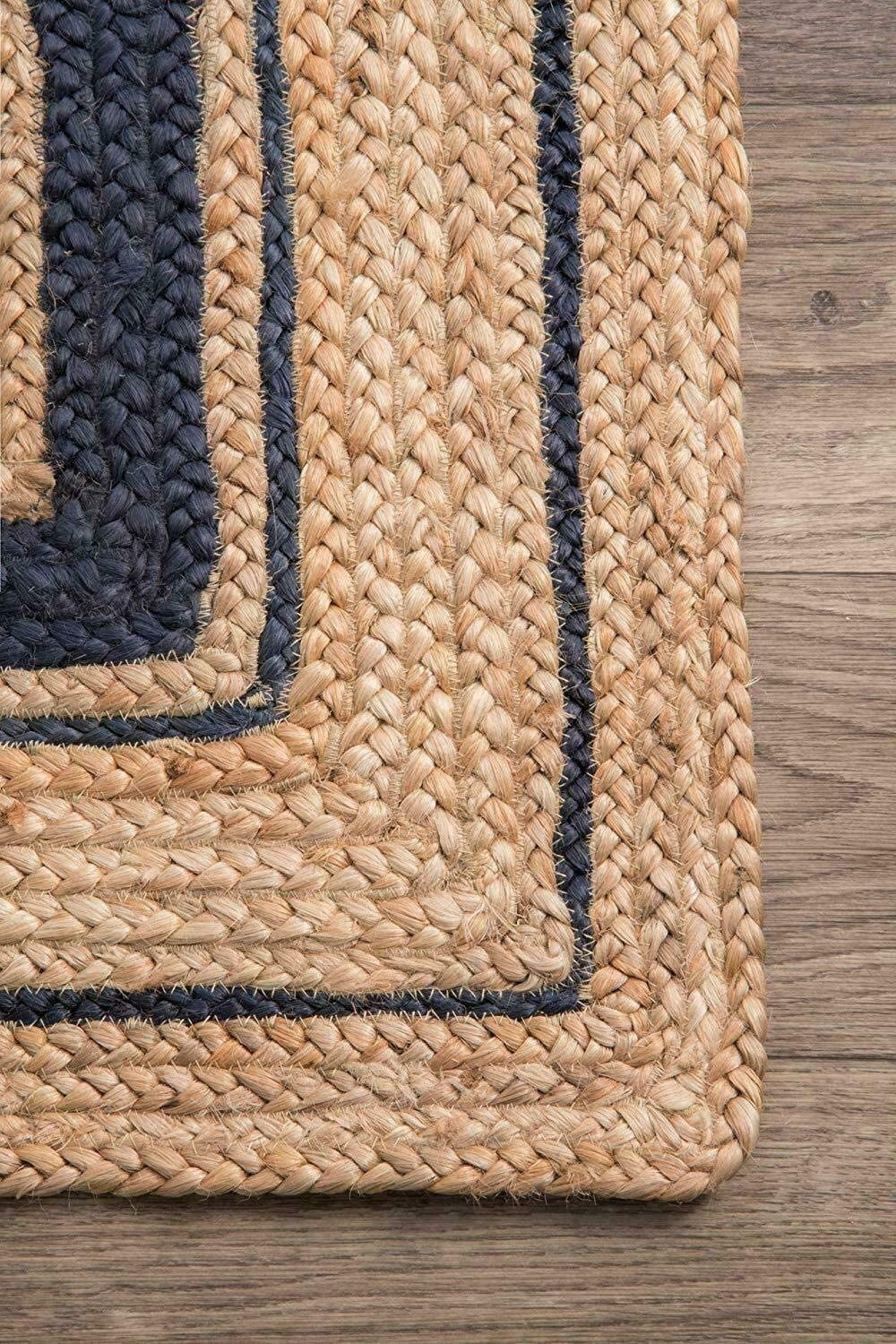 Agro Richer Black Border Beige Color Natural Jute Square Area Rugs for Living, Carpet for Kitchen outdoor & Indoor Rugs (2x2" Feet)