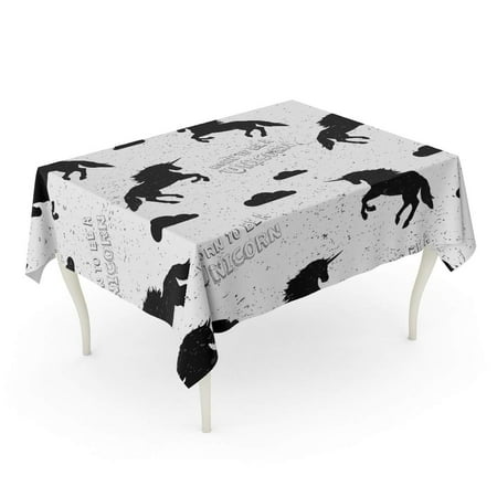 SIDONKU Unicorn in Swatch Born to Be Jumping and Clouds Tablecloth Table Desk Cover Home Party Decor 52x70 inch