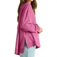 thumbnail image 4 of CLOISE Womens Sweatshirt Solid Pullover Sweatshirts Crewneck Long Sleeve Hoodies Shirts Pink Drop Shoulder High Low Hem Blouses Fall Cute Preppy Clothes 2XL, 4 of 8