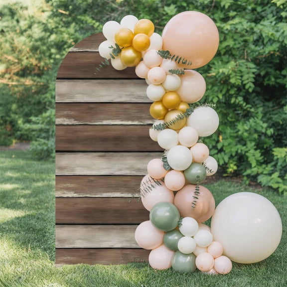 Brown Gray Wood Grain Arch Backdrop Cover 4 FT, Vintage Board Farm Countryside Wedding Arch Cover Stretchy Backdrop Stands Covers for Birthday Party Ceremony Banquet Decor