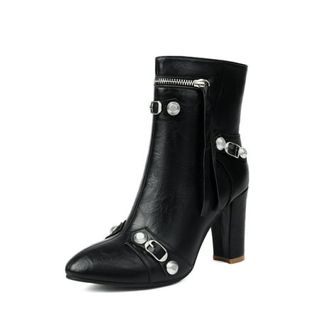 

Cyipana Women s high heels shoes 8.5cm thick heels round toe zipper casual fashion female party Short Ankle boots black\shoes
