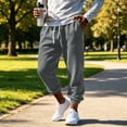 thumbnail image 2 of Men's Joggers Pants Pockets Casual Sport Pocket Drawstring Solid Color Elastic Waist Jogger Pants for Golf, Athletic,Travel, Work Gray S, 2 of 8