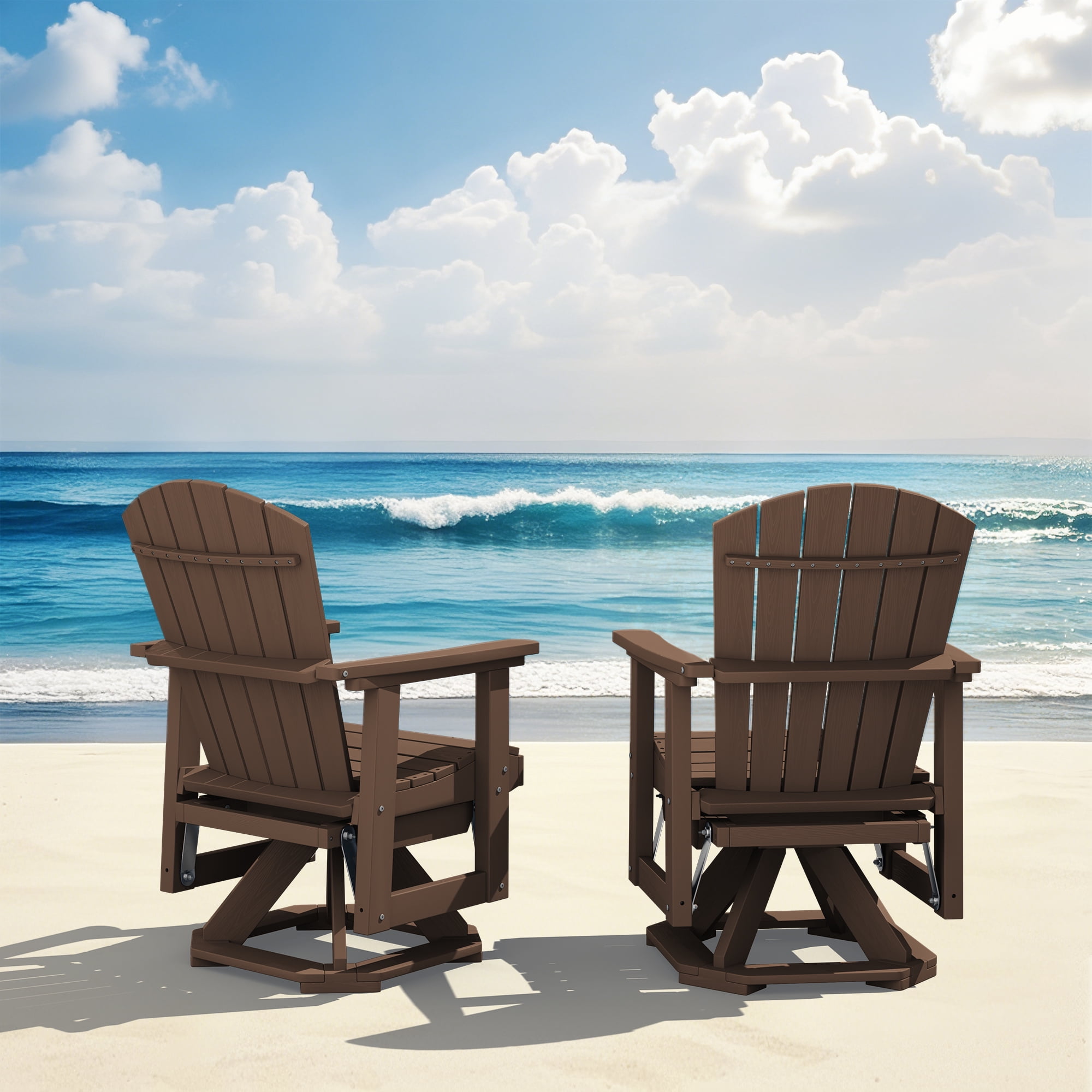 LOYALICE Adirondack Swivel Glider Chair, HDPE Resin Rocking Glider Chair, BrownWood