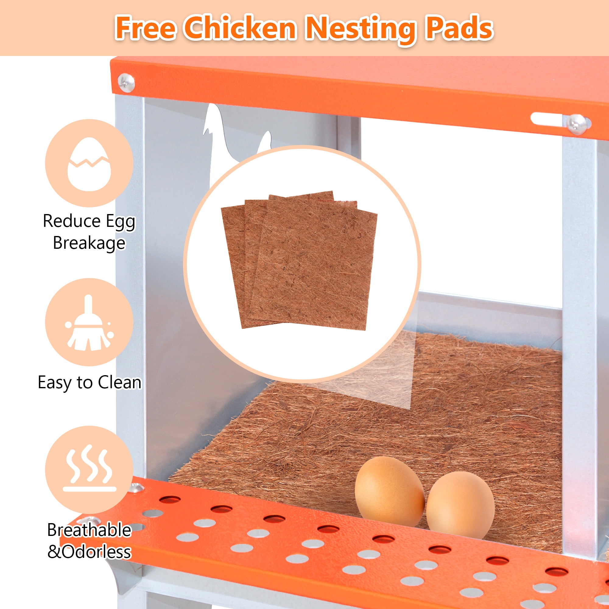 Miniyam 3-Bay Metal Nest Box-Wall Mount for Hens/Ducks, Easy Egg Collection & Assembly, Vented Galvanized Steel Coop Equipment Orange
