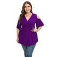 thumbnail image 2 of Daystry Plus Size Tops for Women Sexy Empire Waist Dressy Cold Shoulder Short Sleeve Shirts Purple-2X, 2 of 8