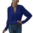 thumbnail image 2 of Baqcunre Long Sleeve T Shirt Women's V Neck Long Sleeved Pleats Chiffon Solid Color Pullover T Shirt Workout Tops Womens Tops C S, 2 of 4