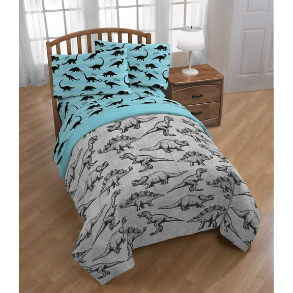 Trend Collector Dinosaurs Twin 4 Pieces Bedding Sets, With Comforter, Flat Sheet, Fitted Sheet, and Pillow Case