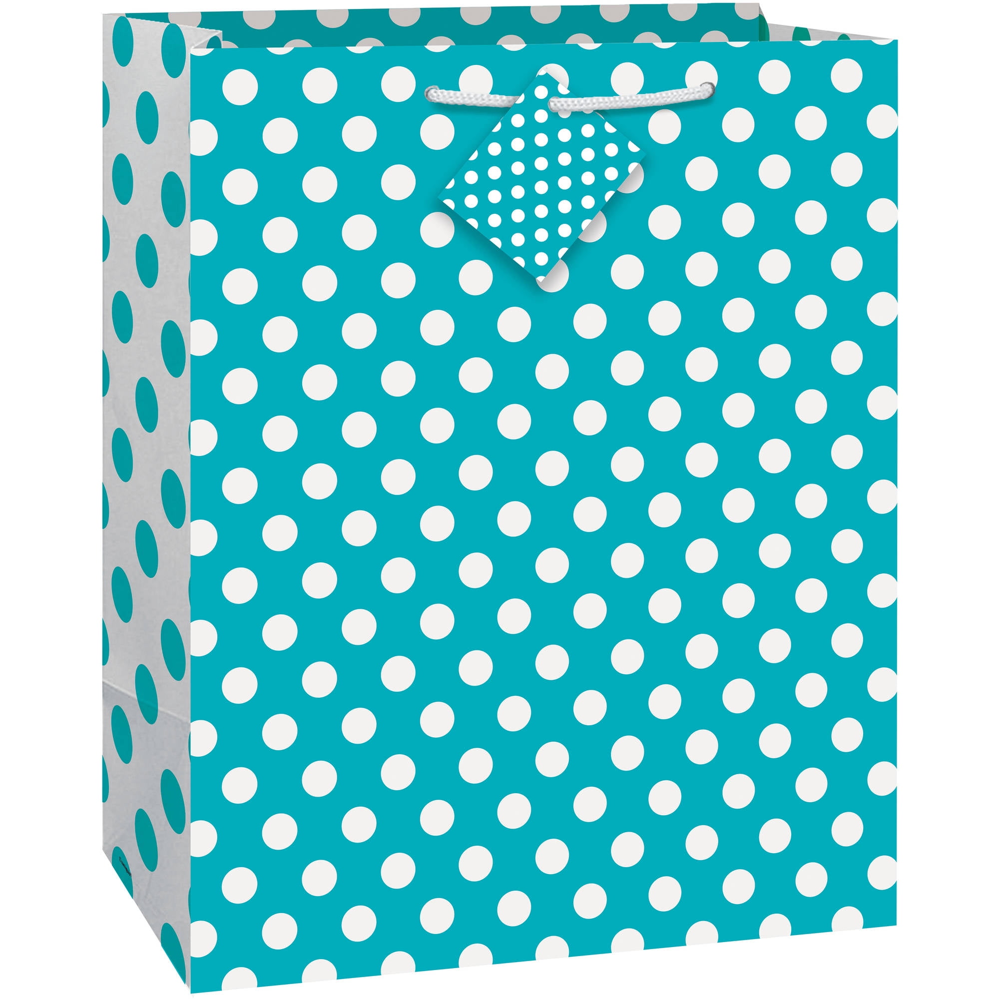 Teal Polka Dot Gift Bag, 12.75" x 10.5"