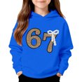 thumbnail image 2 of Playtopia Youth Glitter Number 67 Pearl Bow Hooded Pullover 350g Polyester Long Sleeve Kangaroo Pocket Casual Sweatshirt 1PC Big Kids Sizes 100-160, 2 of 4