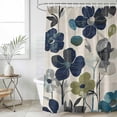 thumbnail image 6 of Navy Blue Green Floral Shower Curtain Set - Standard 72" x 72" Washable Bathtub Curtain with 12 Hooks, Vintage Botanical Leaves Waterproof Fabric Stall Shower Curtains for Bathroom/Bathtub Décor, 6 of 6