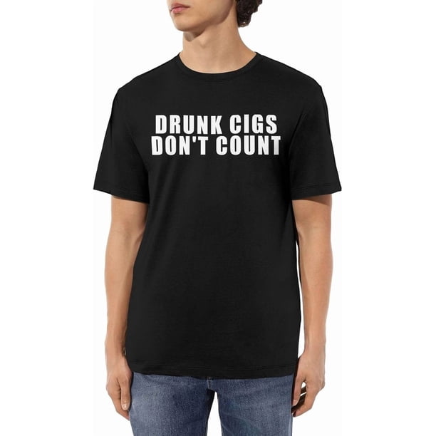 Drunk Cigs Don't Count Men's Cotton T-Shirts Casual Basic Crew Neck Tshirts Short Sleeve Fashion Tee Shirts,