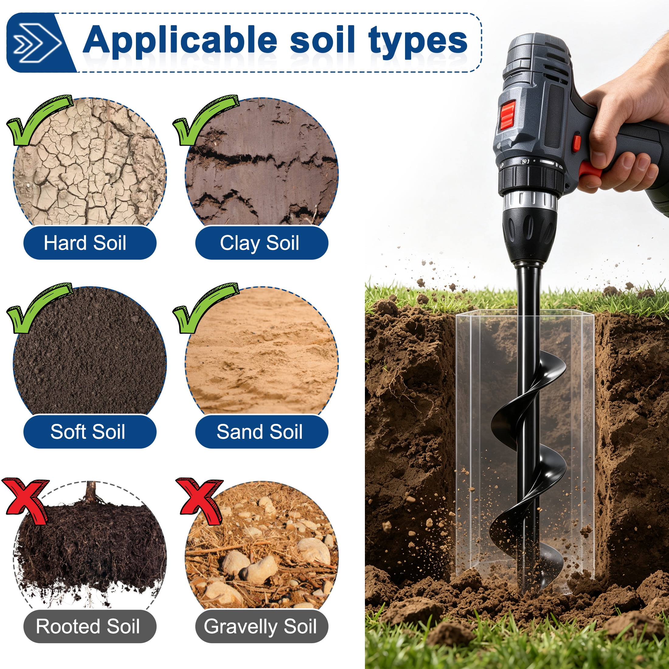 2 Pack Auger Drill Bit for Planting, 3.15 Inch Garden Spiral Garden Hole Digger Bit, Rustproof Earth Auger Bit for Cordless Drill, Bulb Seedling Flower Soil Digging Tool