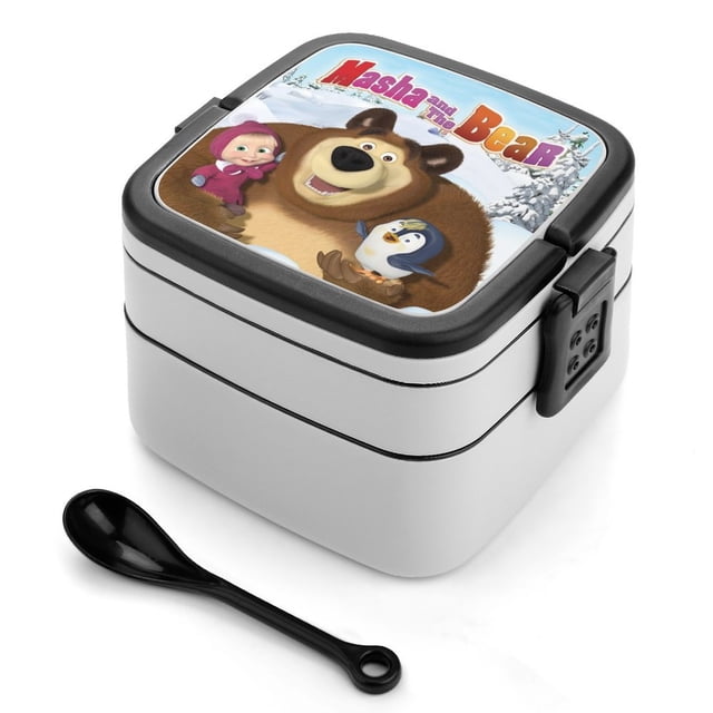 Masha y el Oso Fiambrera de Doble Capa, Contenedor de Almuerzo Portátil Apilable, Almacenamiento de Alimentos Hermético a Prueba de Fugas, 1000ml