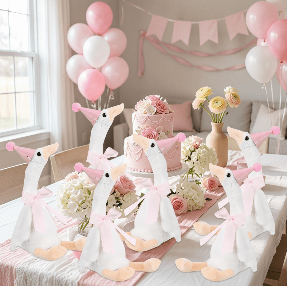 8 Sets One Silly Goose 1st Birthday Decoration 15.7 Inch Soft Silly Goose Stuffed Animal Hat with Wood Table Decor for Birthday Party Baby Shower Decoration