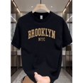 thumbnail image 1 of Camiseta de algodón para hombre con estampado Brooklyn NYC, cuello redondo, manga corta, corte cómodo para todo el año, tejido de punto 100 % algodón, corte regular, color liso., 1 of 5