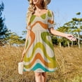 thumbnail image 2 of Abstract Wavy Colorful Design Short Sleeve Dress Clothes Women's Summer Dress Elegant Dress Daily Dresses For Woman, 2 of 9