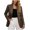 Brown, variant on Women's Versatile Solid Color Round Neck Faux Leather Blazer Jacket Commute Casual Long Sleeve Winter Office Chic Outerwear