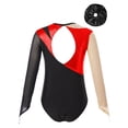 thumbnail image 2 of Alvivi Kids Girls Gymnastics Leotard Shiny Rhinestone Long Sleeve Ballet Dance Bodysuit with Hair Band Red&Black 6, 2 of 5