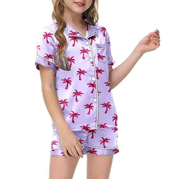 Teen Silk Pajama Set for Girls Boys Bow Pajamas Button Down Sleepwear Set Silk Pajamas Outfits Christmas Pjs Girls 10-11 Years Kids Clothes