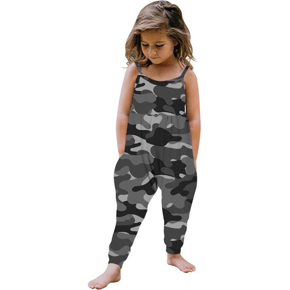 NAISIBABY Girls Suspenders Jumpsuit, Sleeveless Fashion Printed Summer Romper Gray 1T