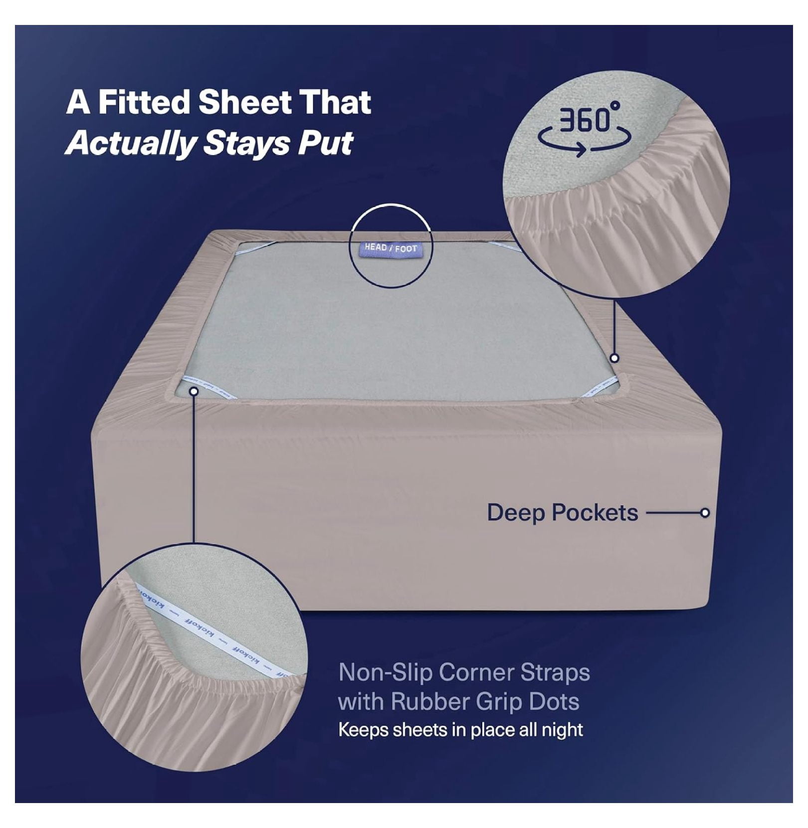 Kickoff Viscose Bamboo Fitted Sheet Queen Size, 100% Organic Cooling Sheets Fitted ONLY Viscose Bamboo Sheets Queen Size Bed Sheet for Hot , Extra Deep Pocket, 4 Corner Strap (Q, Grey Mist)