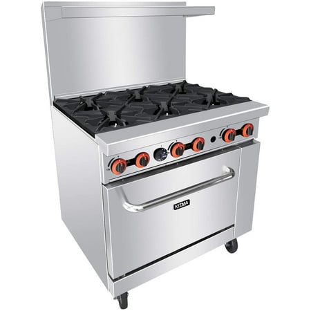 Commercial 6 Burner 36" Range with Standard Ovens- Heavy Duty Natural Gas Cooking Performance Group for Kitchen Restaurant, 177,000 BTU
