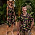thumbnail image 2 of Garronmavis Couples Outfits Matching Sets Short Sleeve Shirt for Men Size 7XL Black Pineapple Polyester Beach Tops and Women's Tank Dress with Pocket Hawaiian Vacation Sundress, 2 of 7