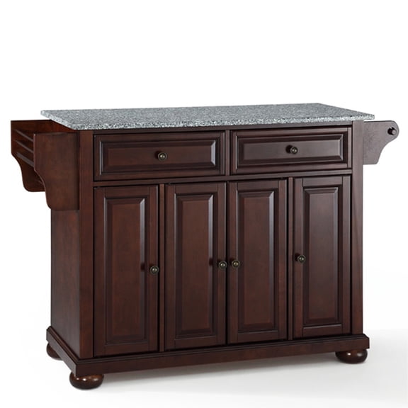 ALEXANDRIA SOLID GRANITE TOP KITCHEN ISLAND IN VINTAGE MAHOGANY FINISH