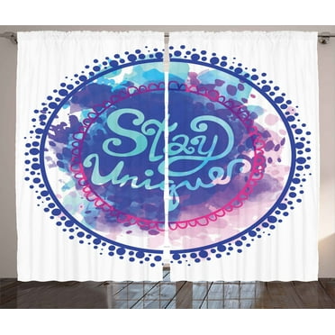 Ambesonne Wording Curtains 2 Panel Set, Brushstroke, 108" x 96", Blue Purple