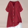 thumbnail image 2 of TRUBKH Button Down Shirts Short Sleeve Shirts for Women Linen Shirts for Women's Gauze Tops Cotton Linen Shirts Solid 3/4 Sleeve Tunic Tops Tshirts V Neck Blouses Button Down Shirt Red L, 2 of 3
