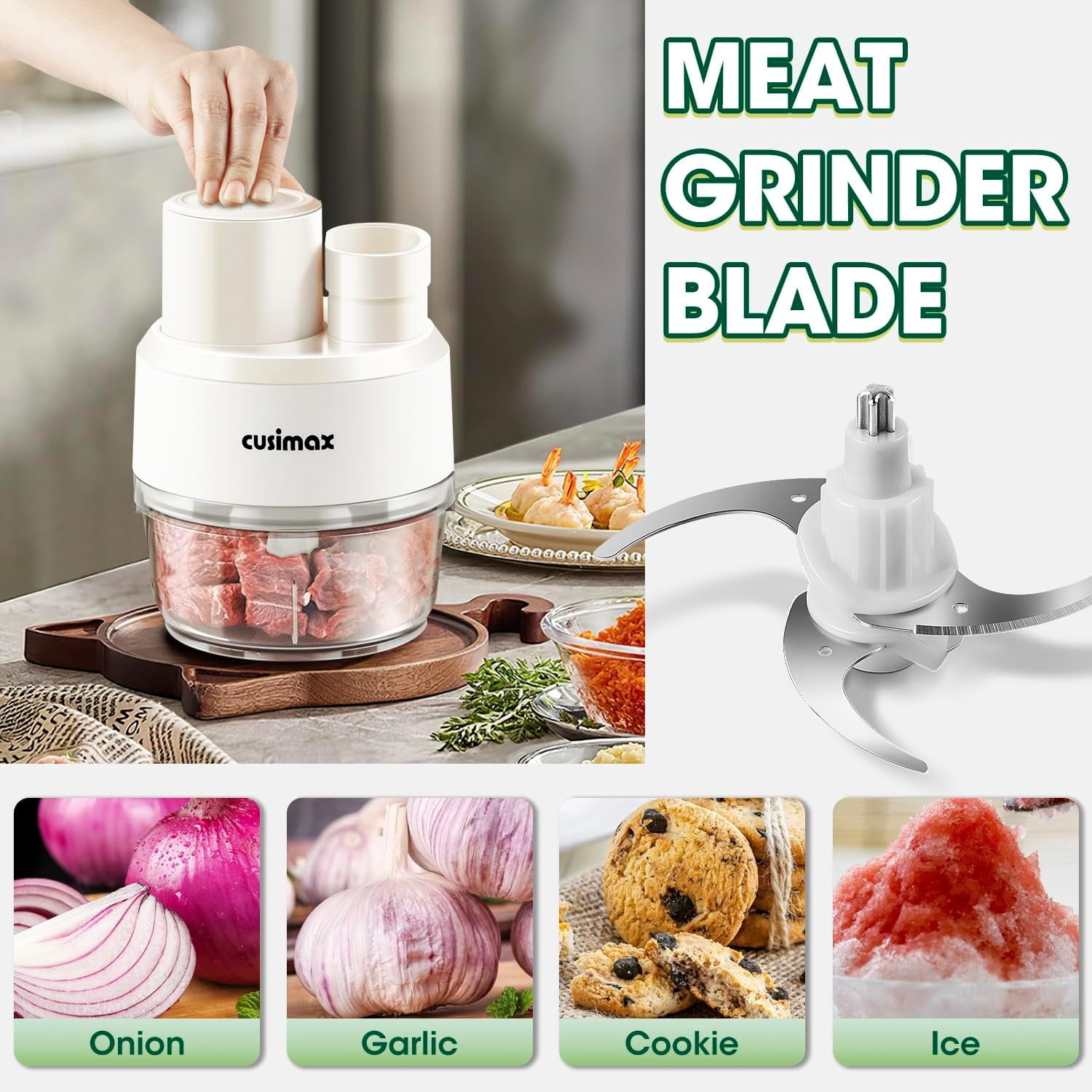 CUSIMAX 2-Speed Electric Food Processor, Electric Vegetable Spiralizer for 3-in-1,White,